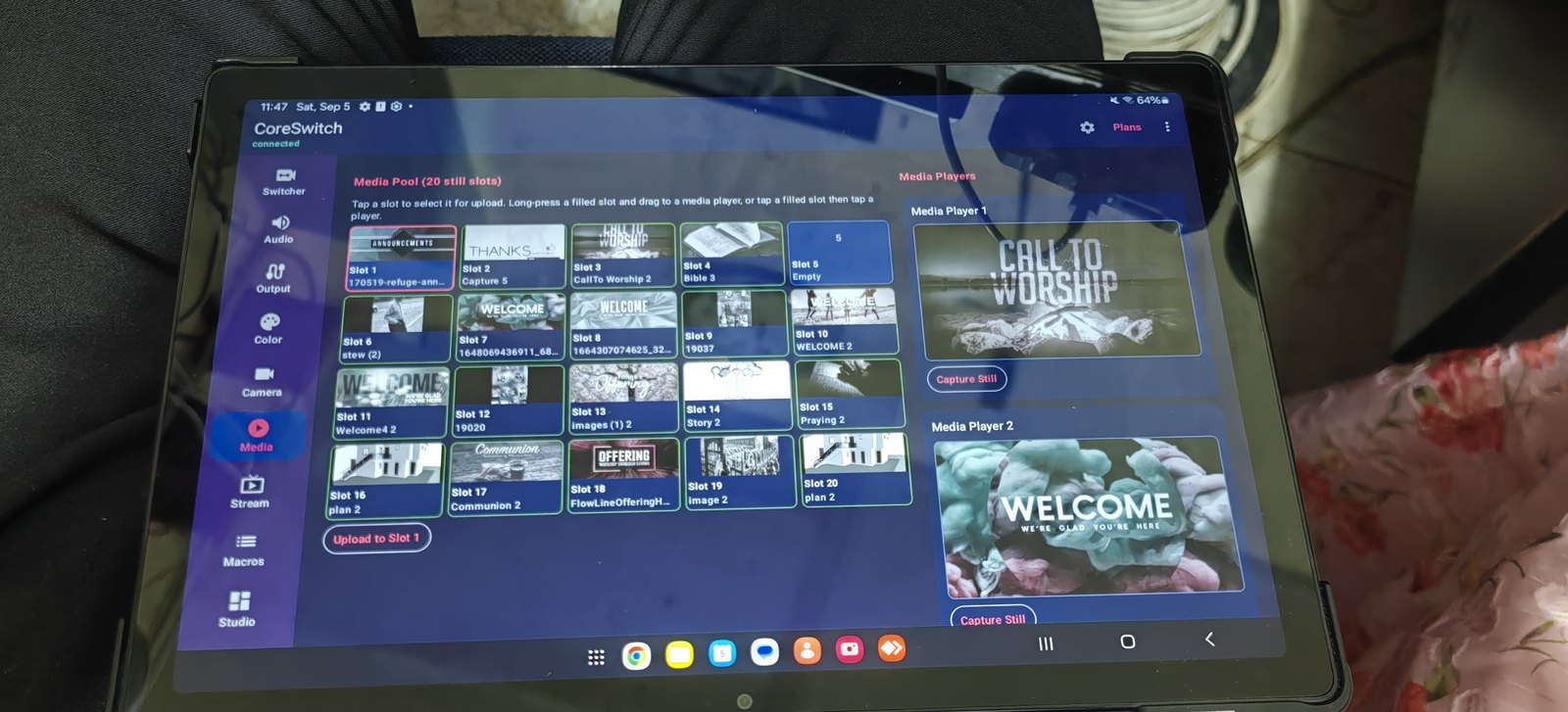 CoreSwitch Media pool on a tablet
