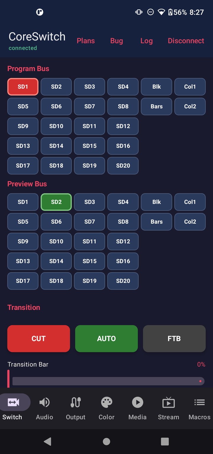 CoreSwitch Switcher with Program and Preview buses